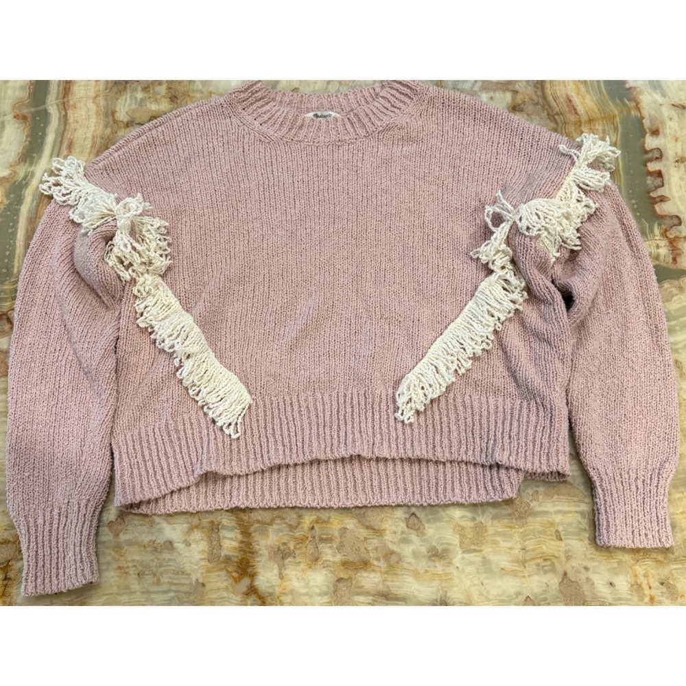 Madewell Womens Montford Fringe Pullover Sweater Light Pink Modern Cropped M